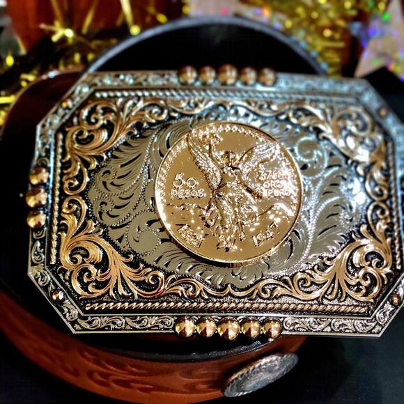 Centenario Cowboy Belt Buckle Western Hebilla Rodeo Silver Rosetone Coin - Picture 4 of 9